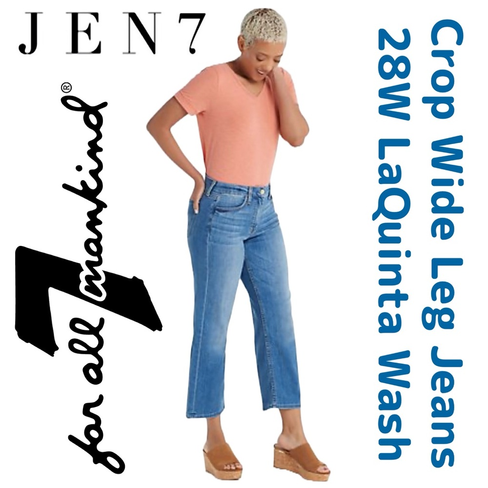 Jen7 by 7 for All Mankind Crop Wide Leg Jeans, 28W La Quinta Medium Wash A376117